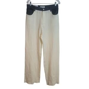 WeWoreWhat High Rise Wide Leg Cable Knit & Denim Pants Cream Blue Size 30 NEW